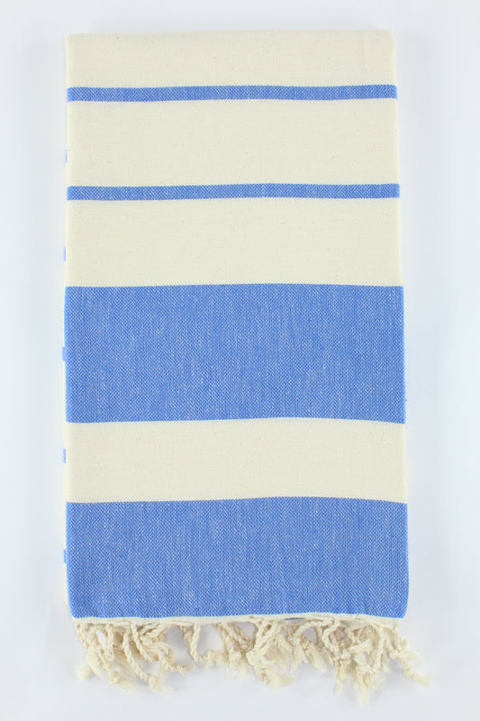 Premium Turkish Wide-Narrow Stripe Towel Peshtemal Fouta (Blue & Ivory)