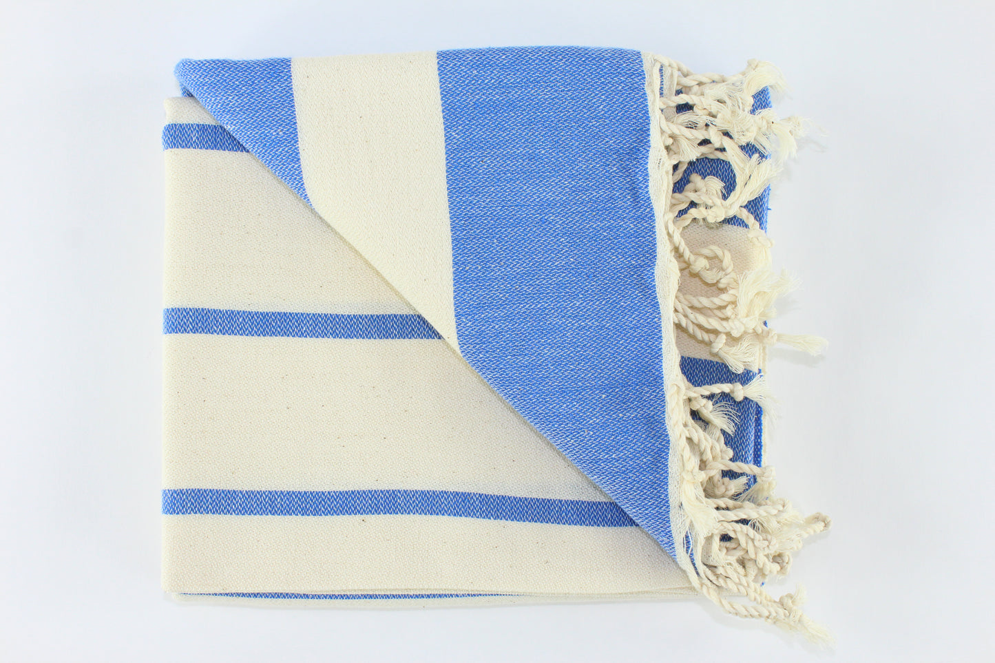 Premium Turkish Wide-Narrow Stripe Towel Peshtemal Fouta (Blue & Ivory)