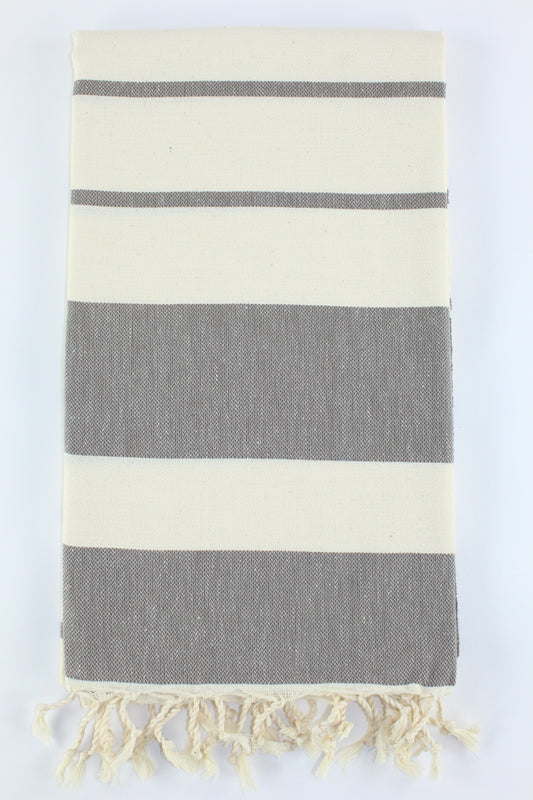 Premium Turkish Wide-Narrow Stripe Towel Peshtemal Fouta (Gray & Ivory)