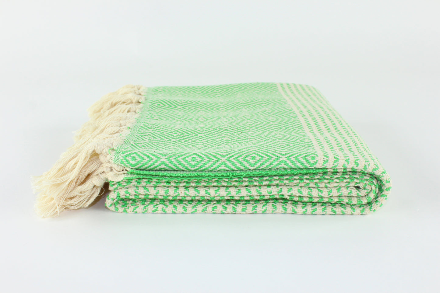 Premium Turkish Striped Diamond Towel Peshtemal Fouta (Green)