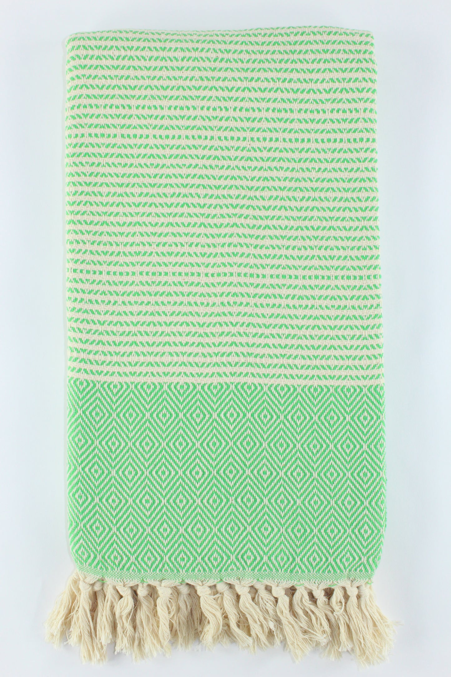 Premium Turkish Striped Diamond Towel Peshtemal Fouta (Green)