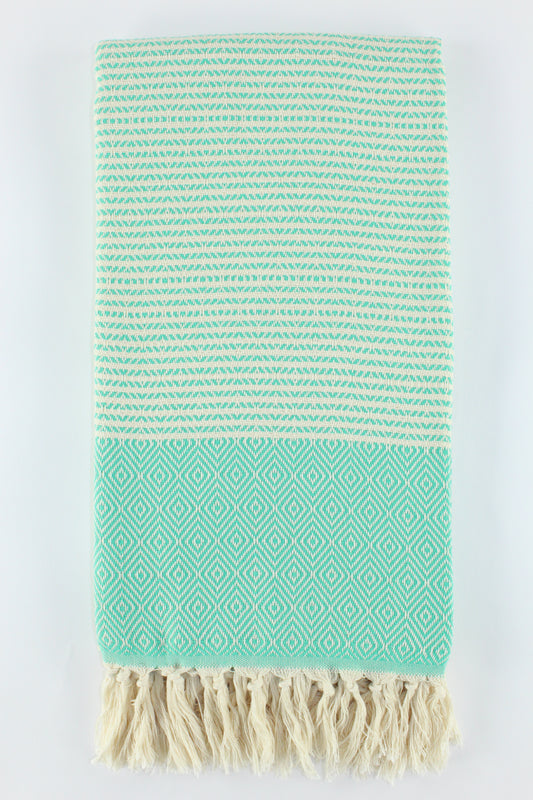 Premium Turkish Striped Diamond Towel Peshtemal Fouta (Seafoam Green)