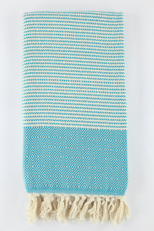 Premium Turkish Striped Diamond Towel Peshtemal Fouta (Teal)