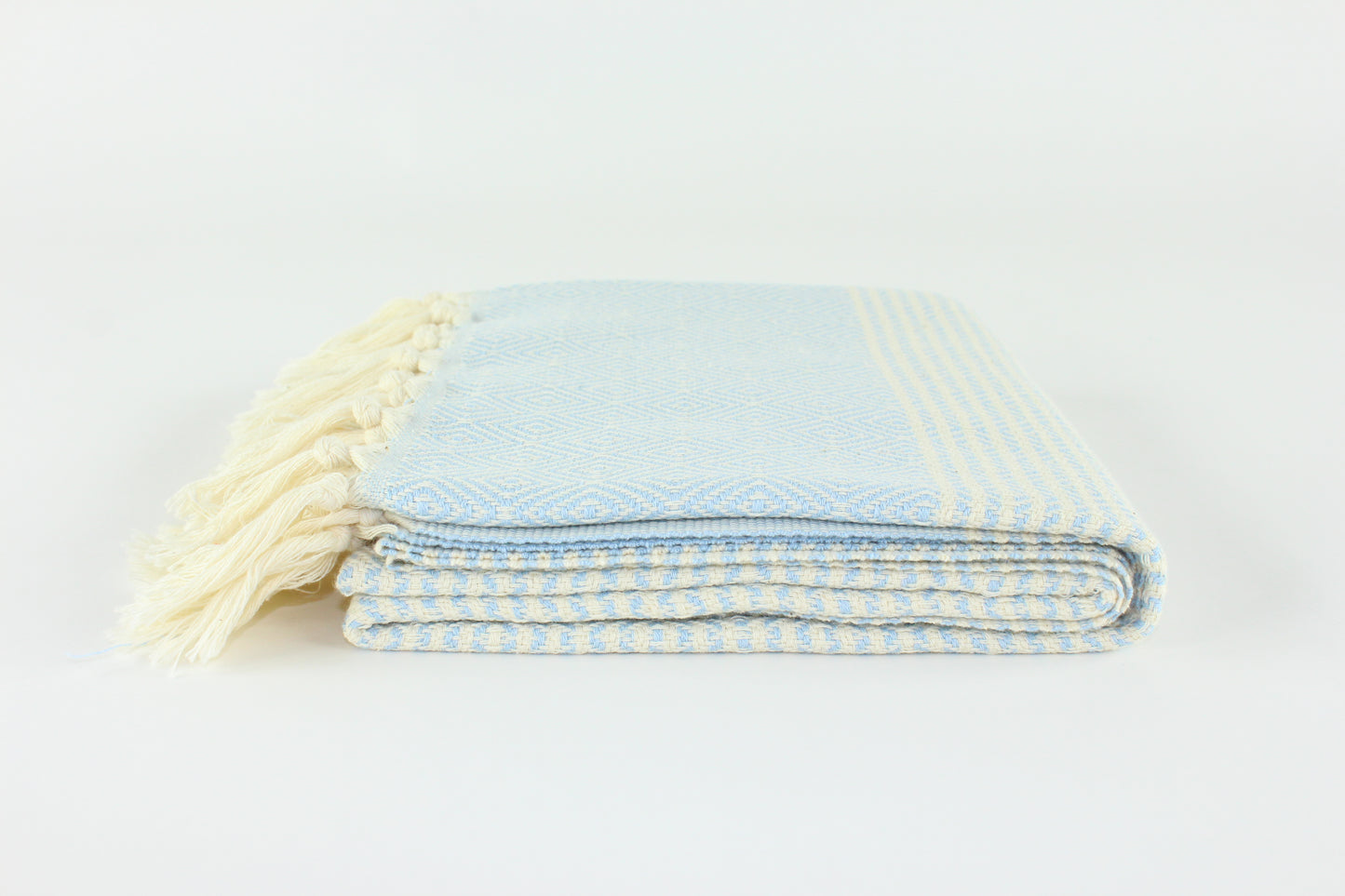 Premium Turkish Striped Diamond Towel Peshtemal Fouta (Light Blue)