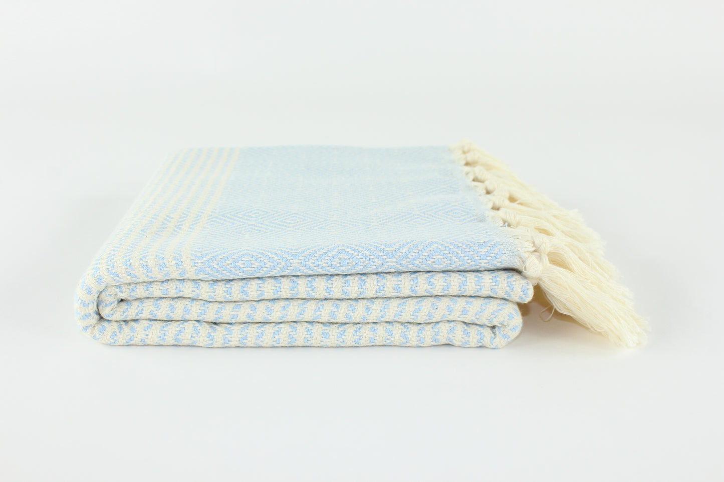 Premium Turkish Striped Diamond Towel Peshtemal Fouta (Light Blue)