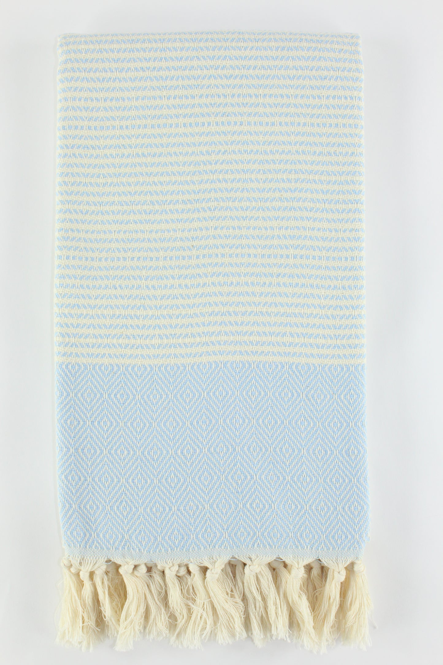 Premium Turkish Striped Diamond Towel Peshtemal Fouta (Light Blue)