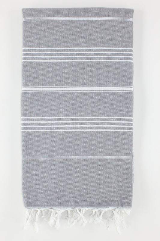 Premium Turkish Classic Striped Towel Peshtemal Fouta (Gray)