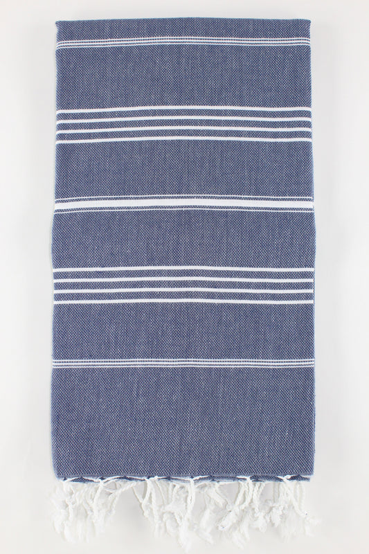 Premium Turkish Classic Striped Towel Peshtemal Fouta (Navy Blue)