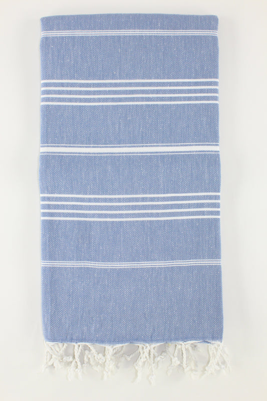 Premium Turkish Classic Striped Towel Peshtemal Fouta (Denim Blue)