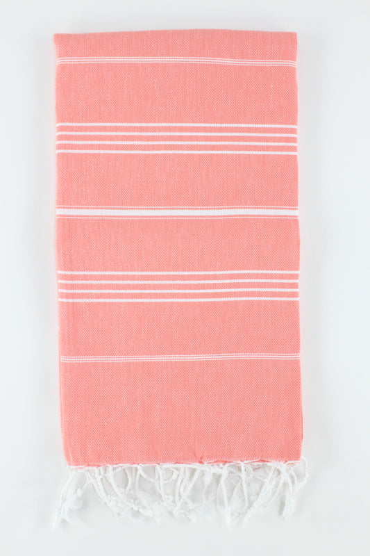 Premium Turkish Classic Striped Towel Peshtemal Fouta (Coral)