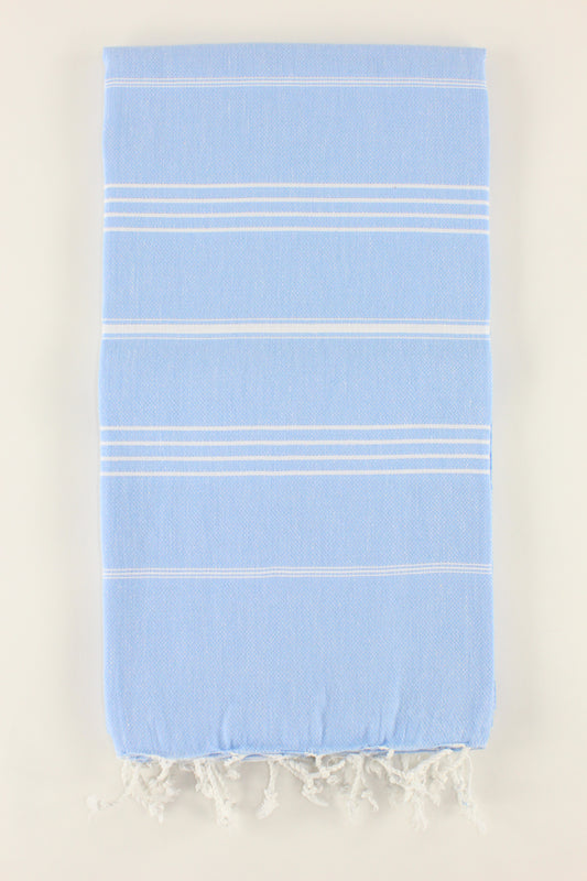 Premium Turkish Classic Striped Towel Peshtemal Fouta (Baby Blue)
