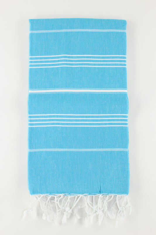 Premium Turkish Classic Striped Towel Peshtemal Fouta (Turquoise Blue)