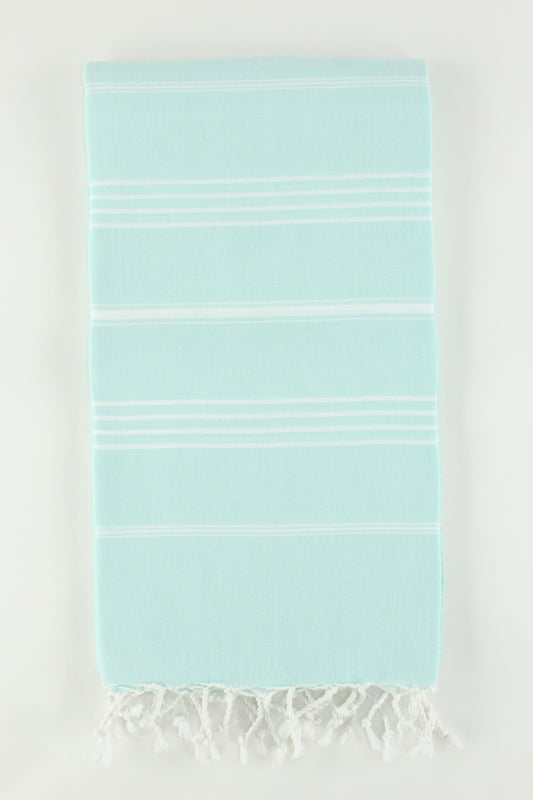 Premium Turkish Classic Striped Towel Peshtemal Fouta (Light Turquoise)