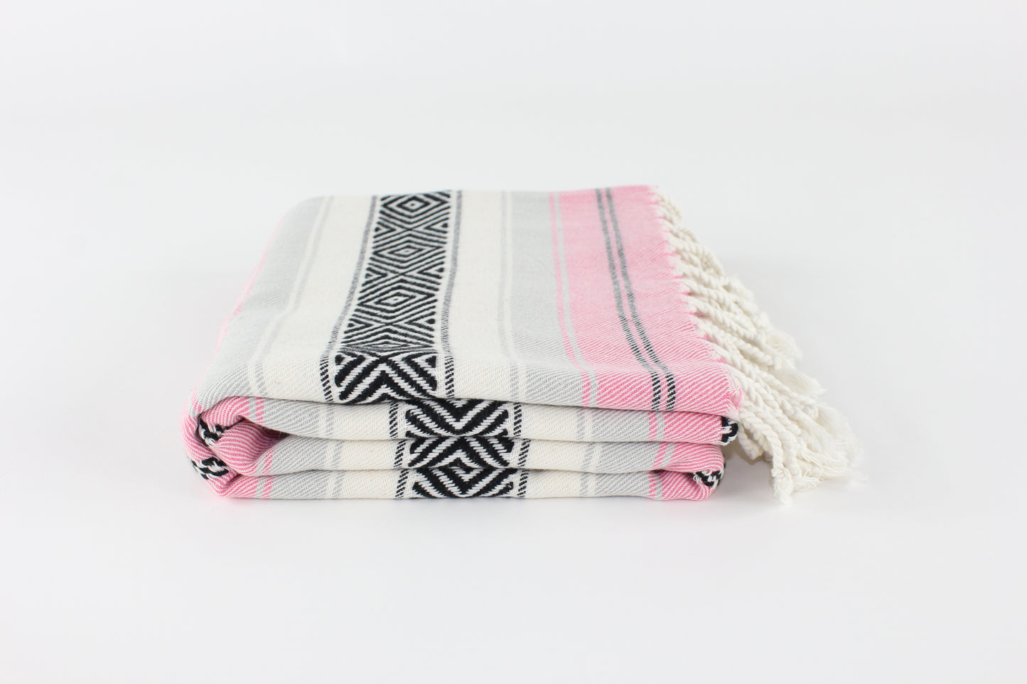 Premium Turkish Diamond Harmony Towel Peshtemal Fouta (Pink & Black & Gray)