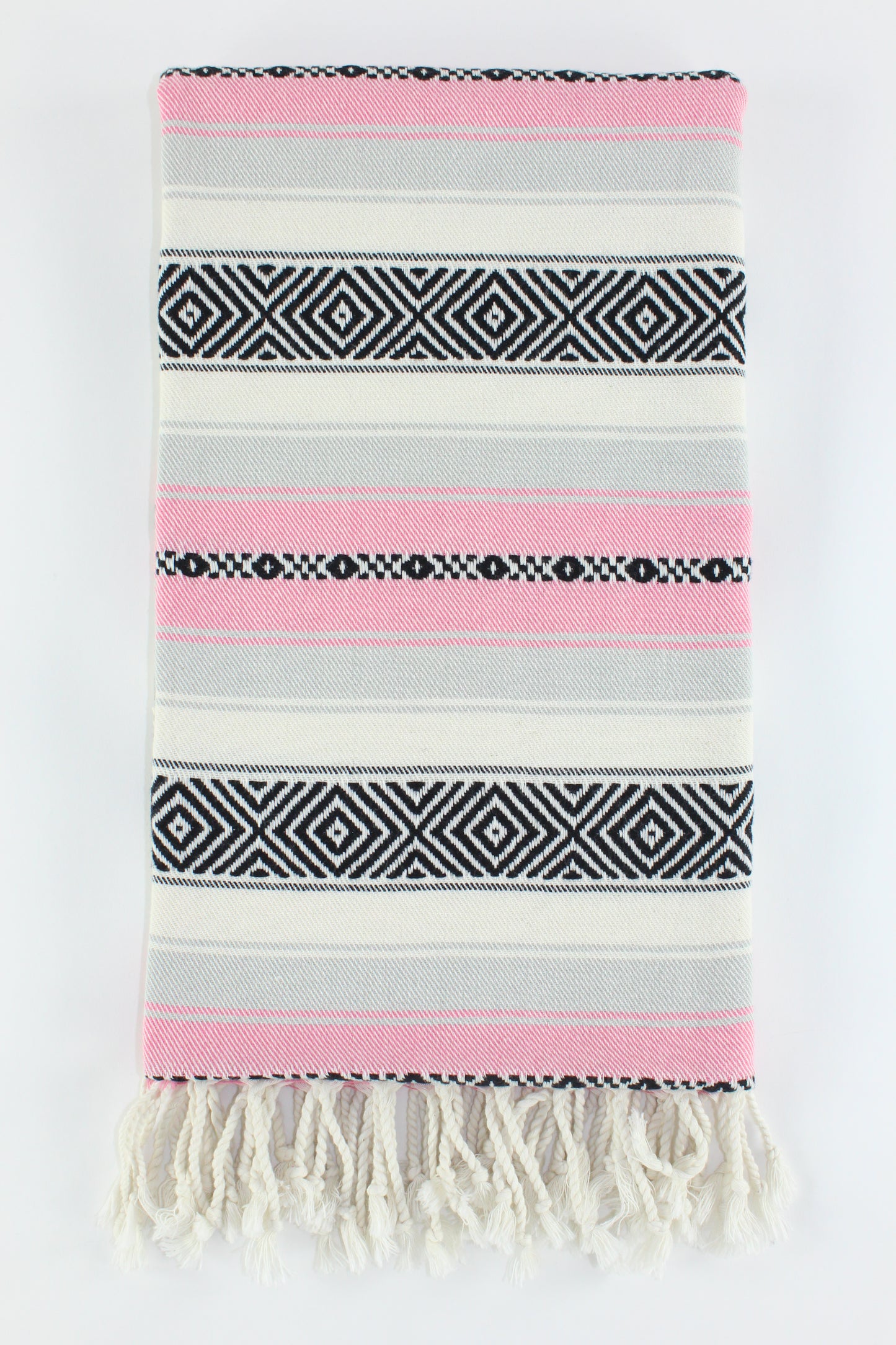 Premium Turkish Diamond Harmony Towel Peshtemal Fouta (Pink & Black & Gray)