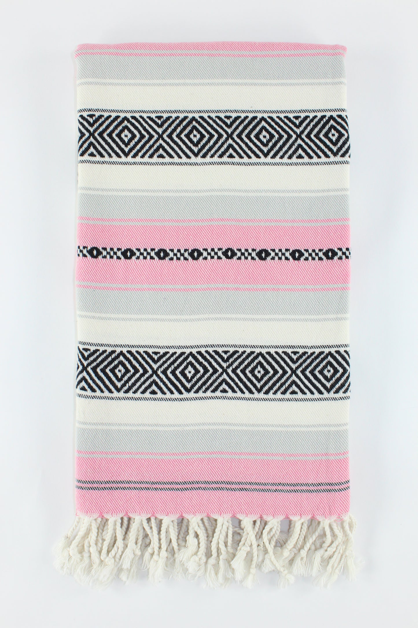 Premium Turkish Diamond Harmony Towel Peshtemal Fouta (Pink & Black & Gray)