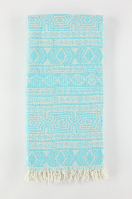 Premium Turkish Double Layer Kilim Towel Peshtemal Fouta (Light Blue)