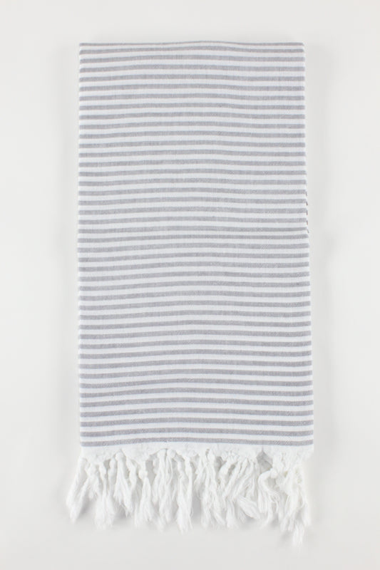 Premium Turkish Full Thin Striped Towel Peshtemal Fouta (Gray)