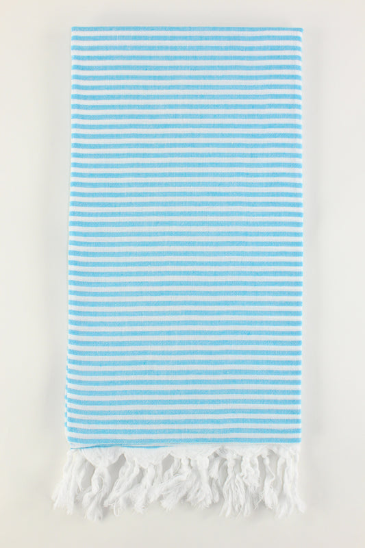 Premium Turkish Full Thin Striped Towel Peshtemal Fouta (Turquoise Blue)