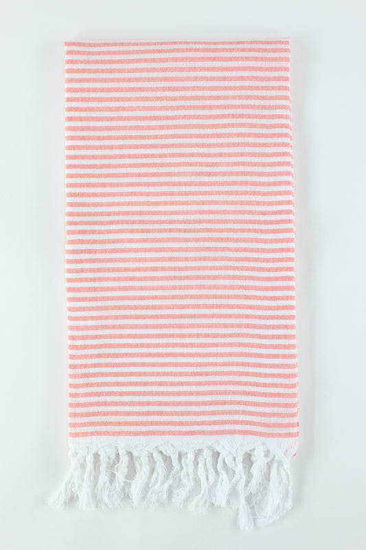 Premium Turkish Full Thin Striped Towel Peshtemal Fouta (Coral)