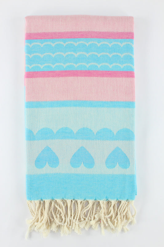 Premium Turkish Towel Peshtemal Fouta (Turquoise & Pink)