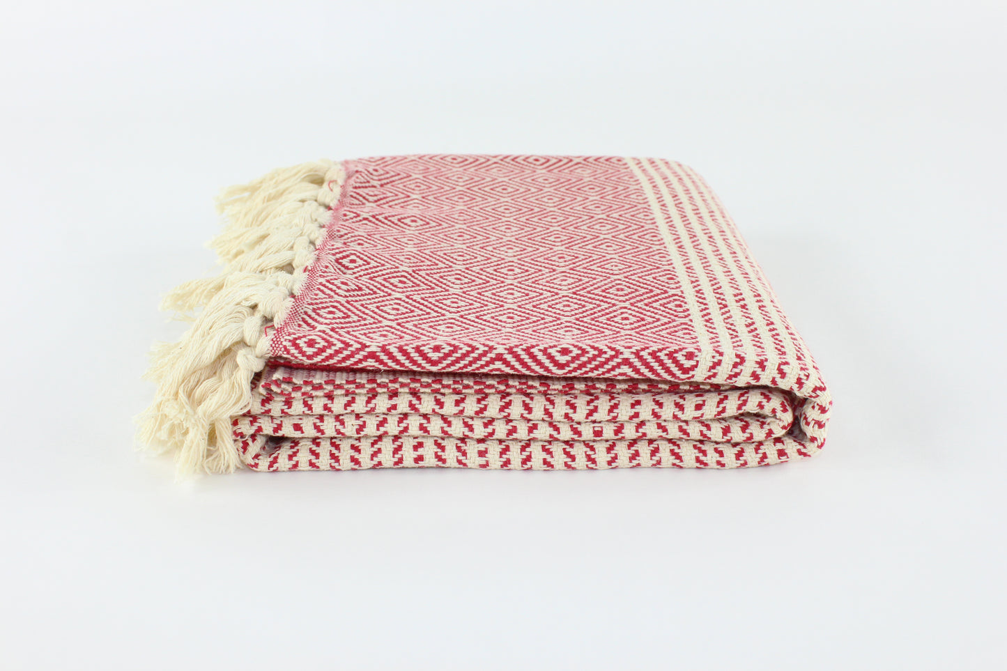 Premium Turkish Striped Diamond Towel Peshtemal Fouta (Red)