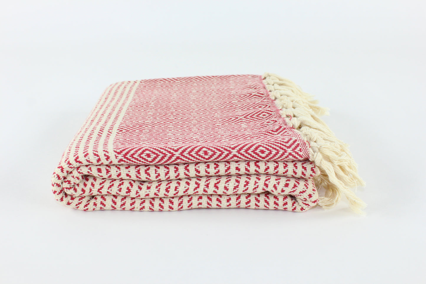 Premium Turkish Striped Diamond Towel Peshtemal Fouta (Red)