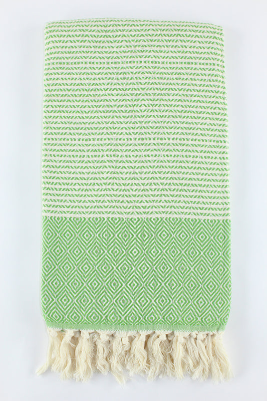 Premium Turkish Striped Diamond Towel Peshtemal Fouta (Green)