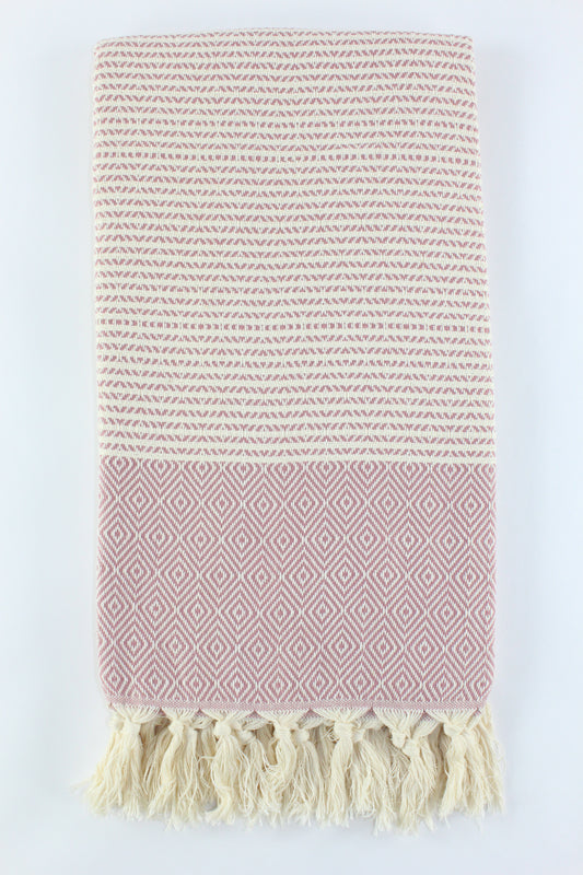 Premium Turkish Striped Diamond Towel Peshtemal Fouta (Dried Rose)