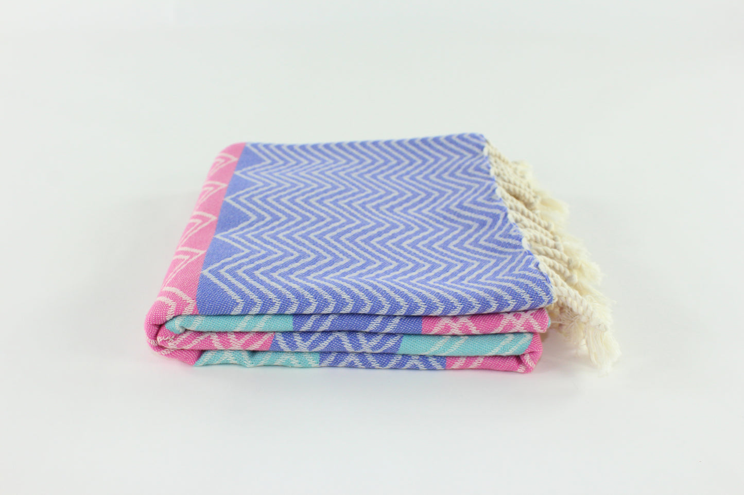 Premium Turkish Chevron Cascade Towel Peshtemal Fouta (Lilac & Pink & Mint)