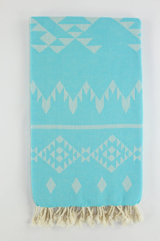 Premium Turkish Kilim Towel Peshtemal Fouta (Turquoise Blue)