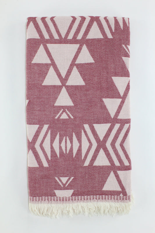 Premium Turkish Double Layer Kilim Towel Peshtemal Fouta (Burgundy)