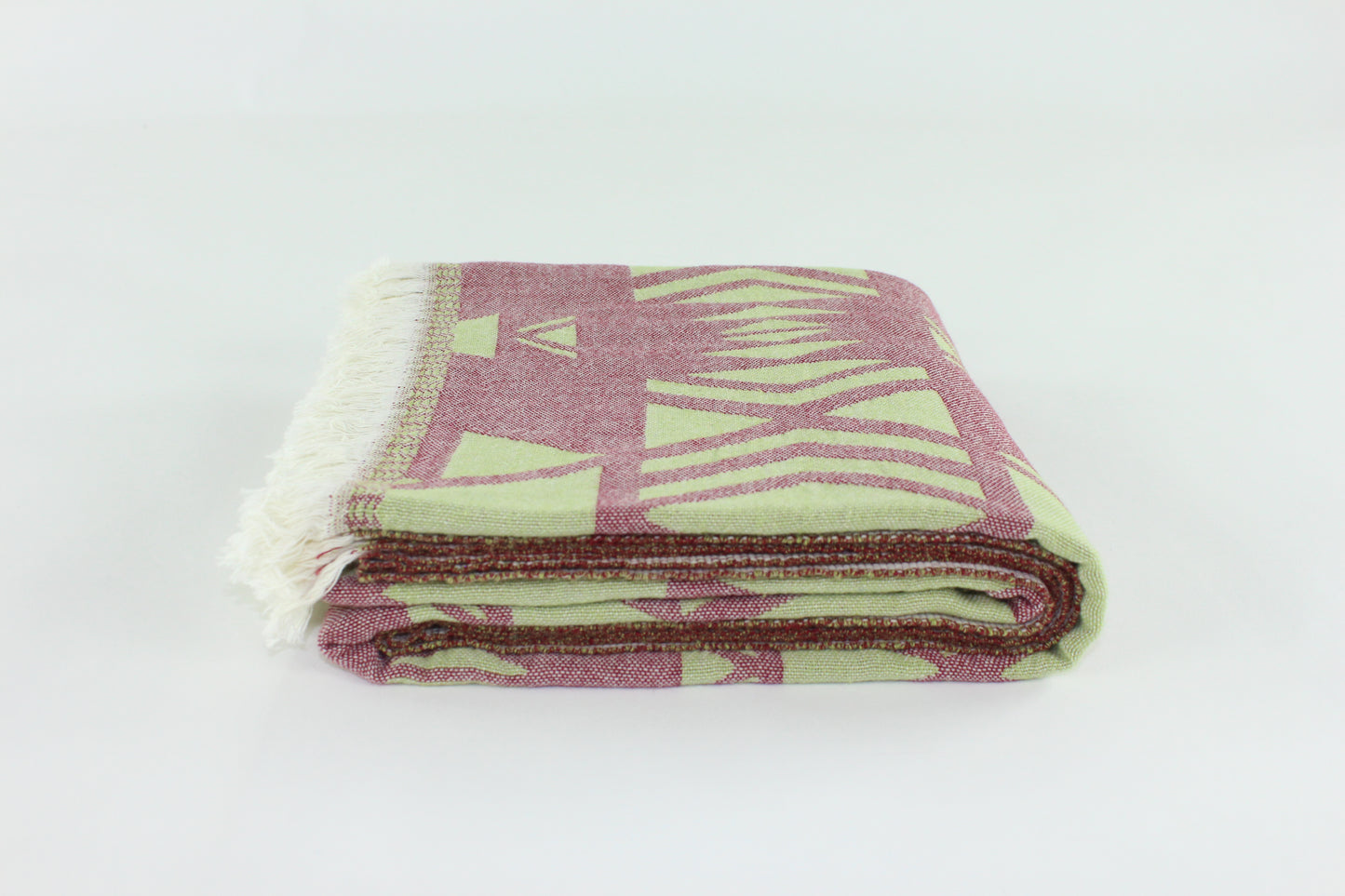 Premium Turkish Double Layer Kilim Towel Peshtemal Fouta (Burgundy & Green)