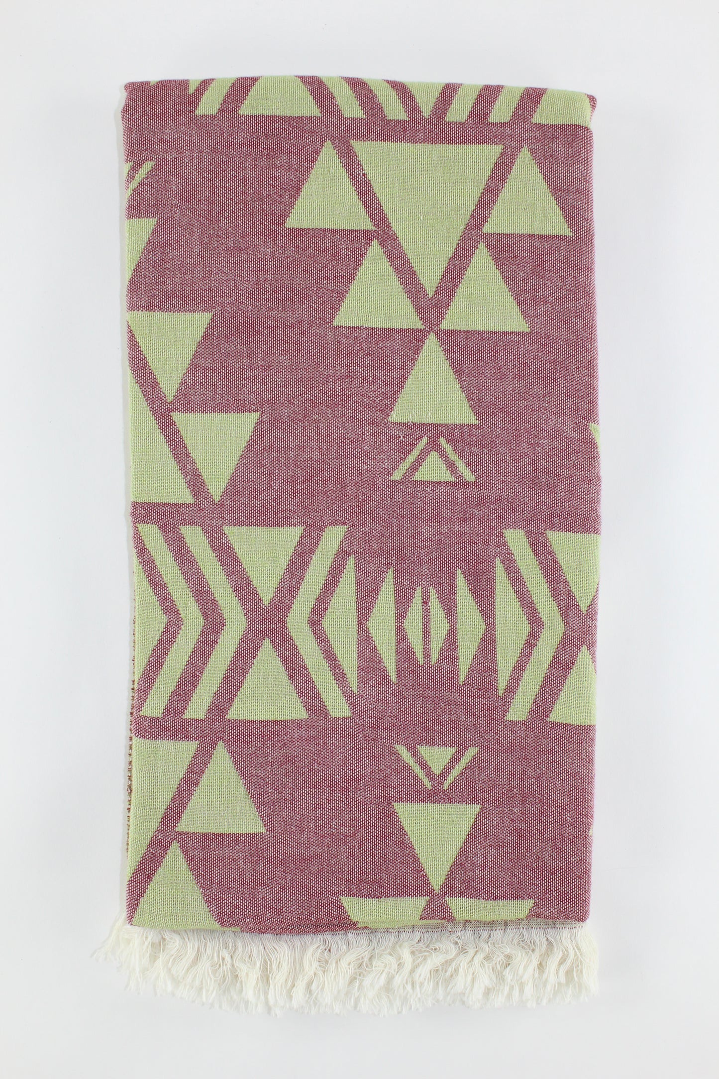 Premium Turkish Double Layer Kilim Towel Peshtemal Fouta (Burgundy & Green)