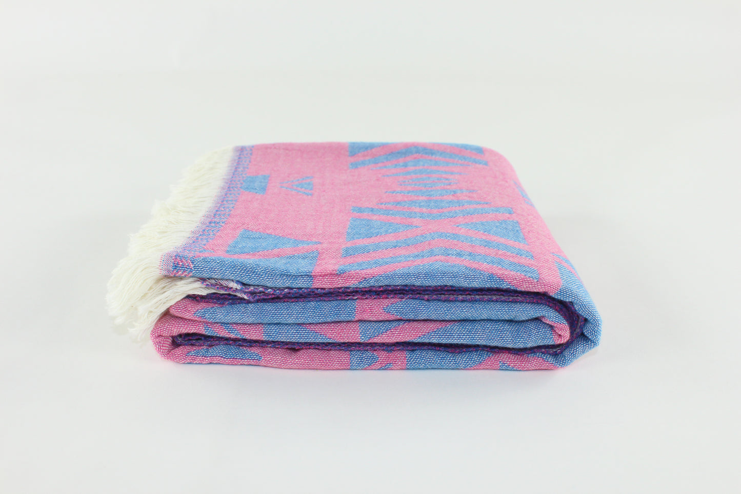 Premium Turkish Double Layer Kilim Towel Peshtemal Fouta (Pink & Blue)