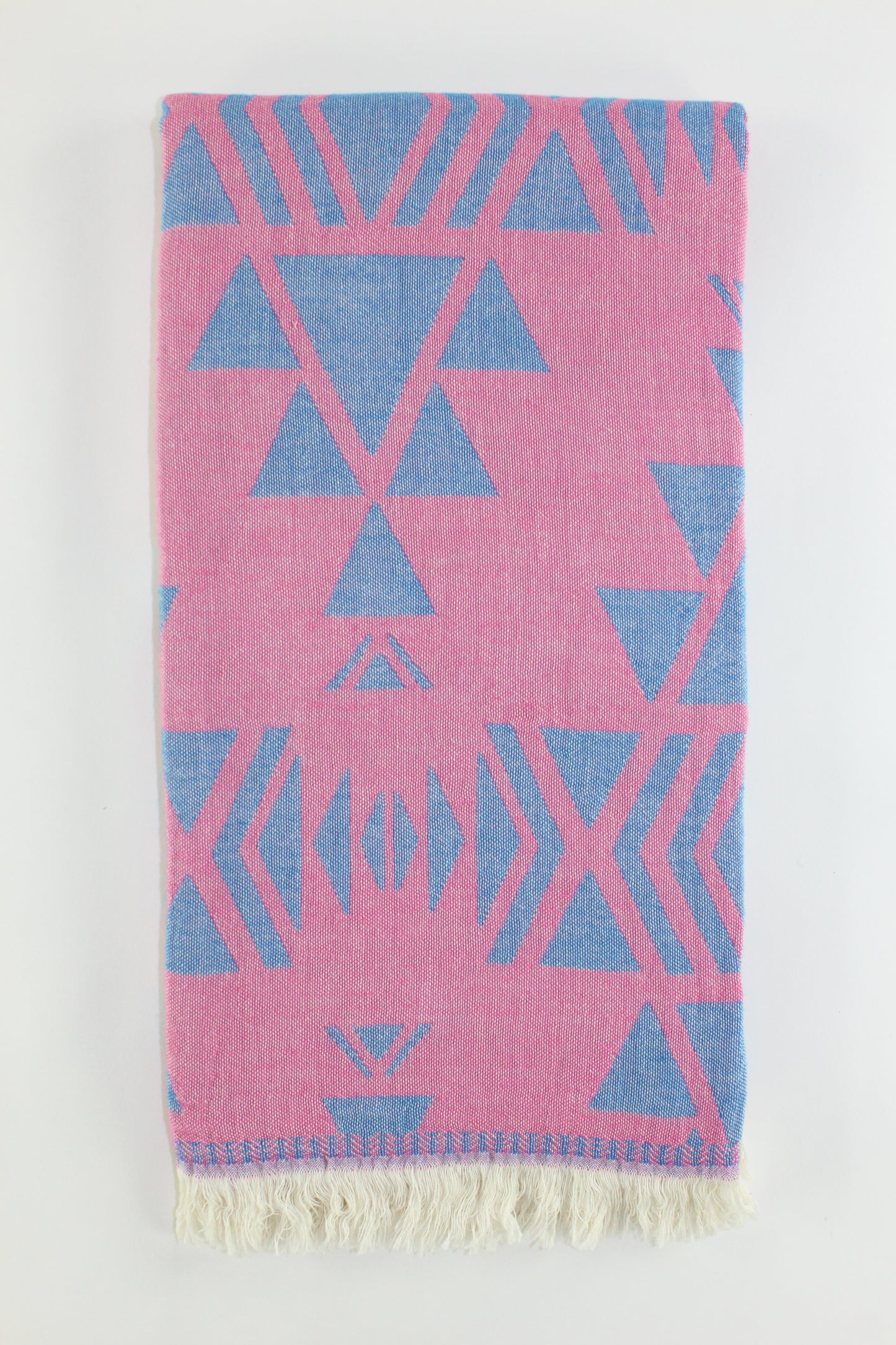 Premium Turkish Double Layer Kilim Towel Peshtemal Fouta (Pink & Blue)