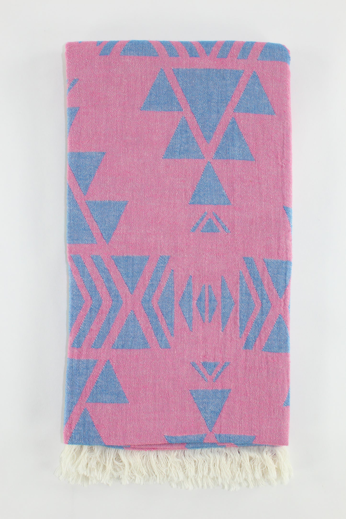 Premium Turkish Double Layer Kilim Towel Peshtemal Fouta (Pink & Blue)