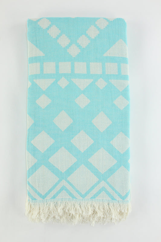 Premium Turkish Double Layer Towel Peshtemal Fouta (Light Turquoise Blue)