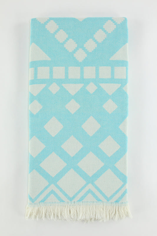 Premium Turkish Double Layer Towel Peshtemal Fouta (Turquoise Blue)