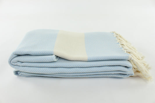 Premium Turkish Herringbone Blanket Throw (Light Blue)