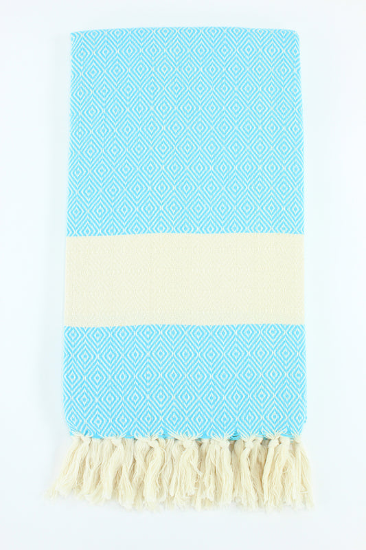 Premium Turkish Diamond Towel Peshtemal Fouta (Turquoise Blue)