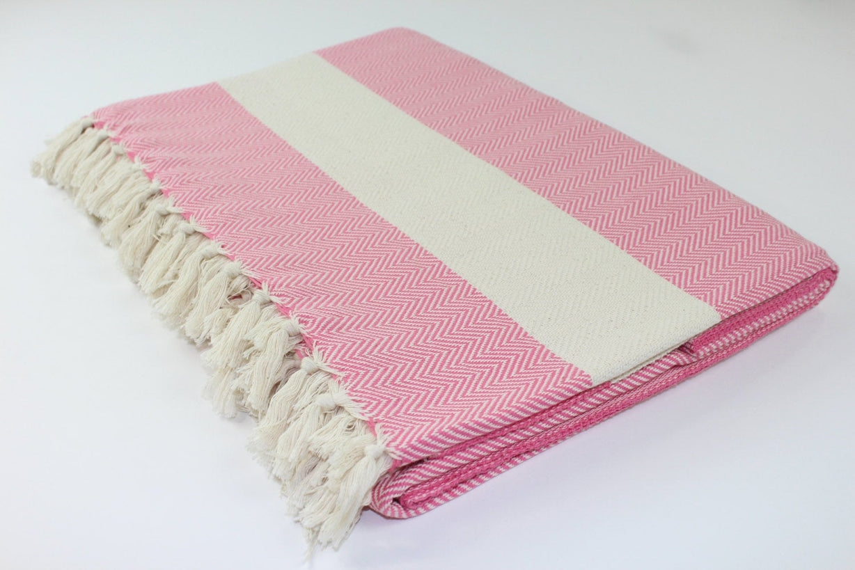 Premium Turkish Herringbone Blanket Throw (Pink)