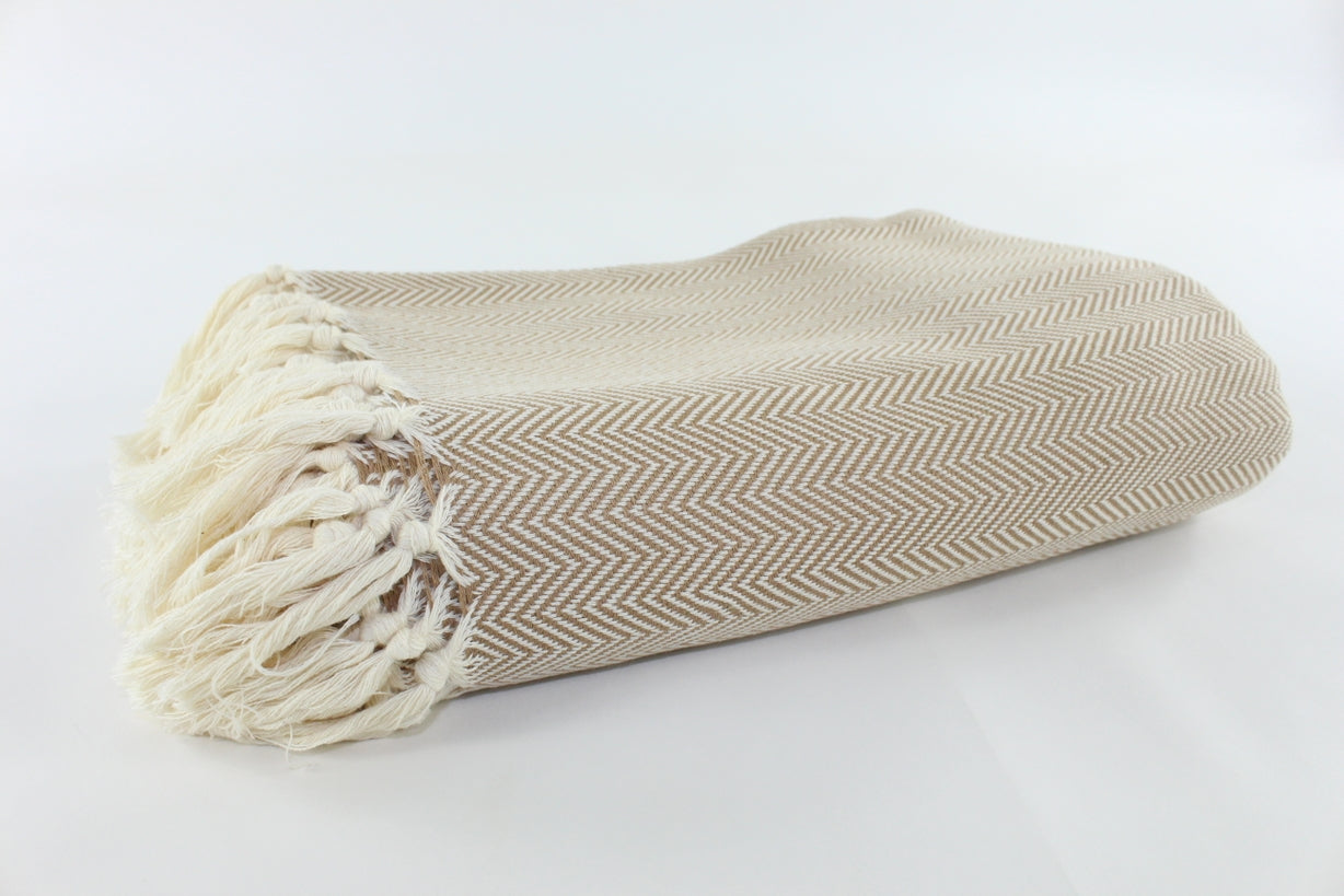 Premium Turkish Plain Herringbone Blanket Throw (Light Brown)