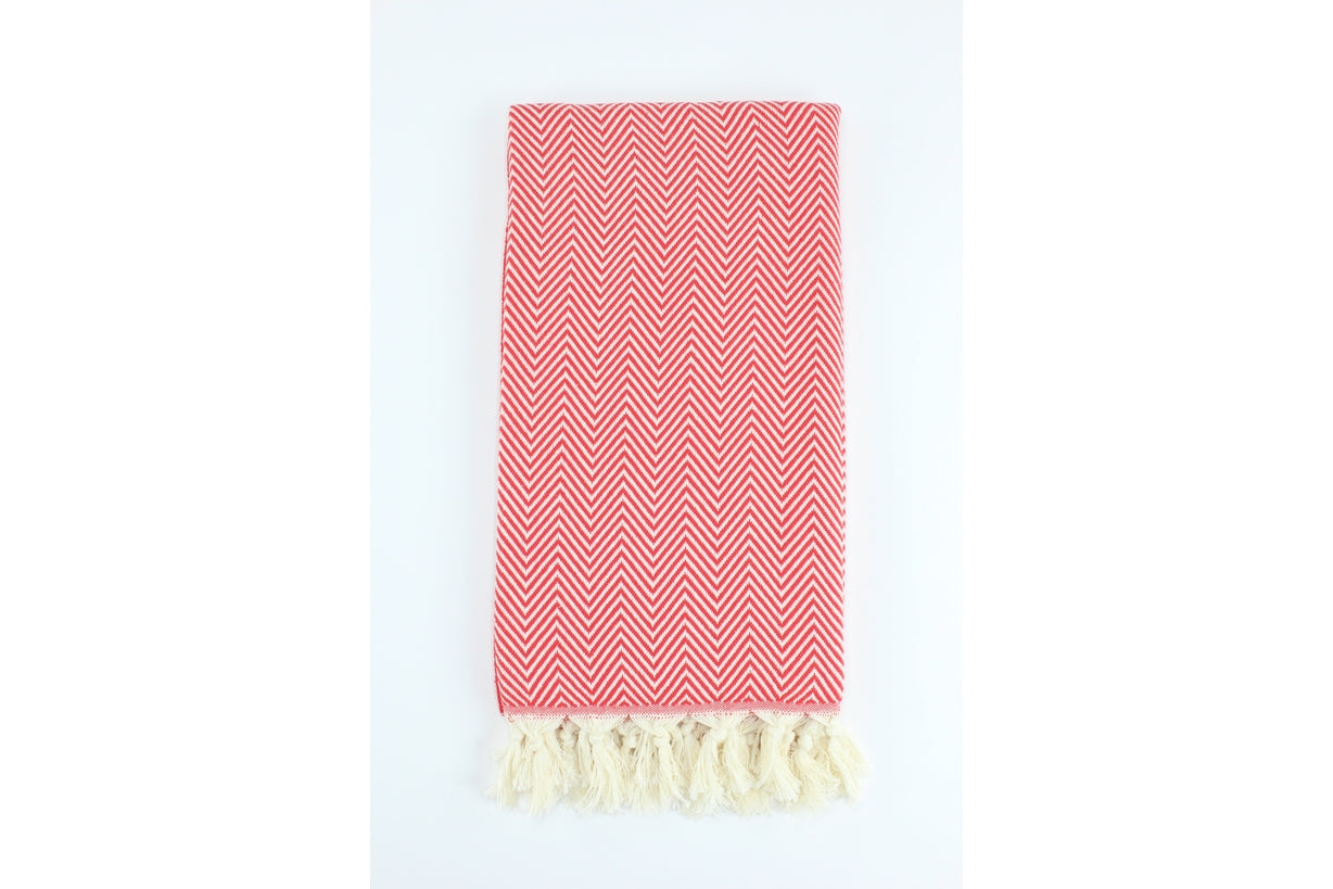 Premium Turkish Plain Herringbone Towel Peshtemal Fouta (Red)