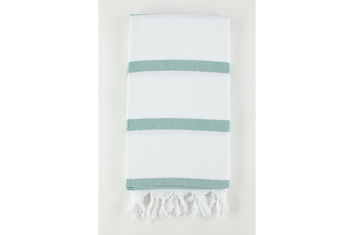 Premium Turkish Herringbone Striped Towel Peshtemal Fouta (White & Eucalyptus)