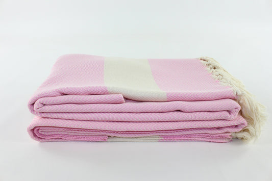 Premium Turkish Herringbone Blanket Throw (Light Pink)