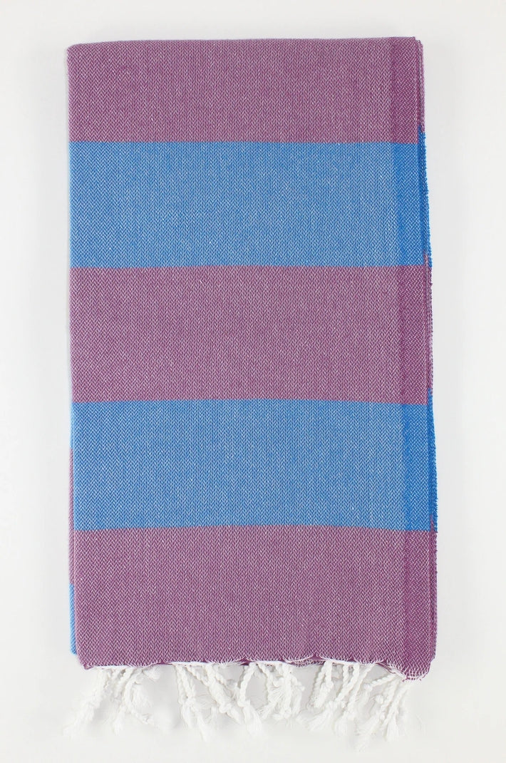 Premium Turkish Wide Stripe Towel Peshtemal Fouta (Plum & Blue)