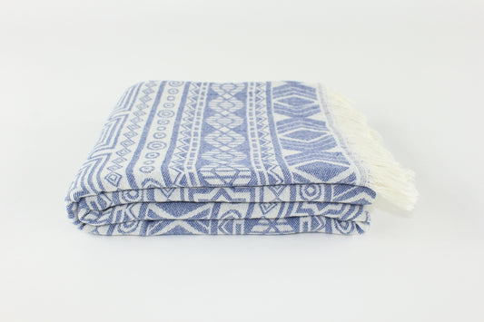 Premium Turkish Double Layer Kilim Towel Peshtemal Fouta (Navy Blue)