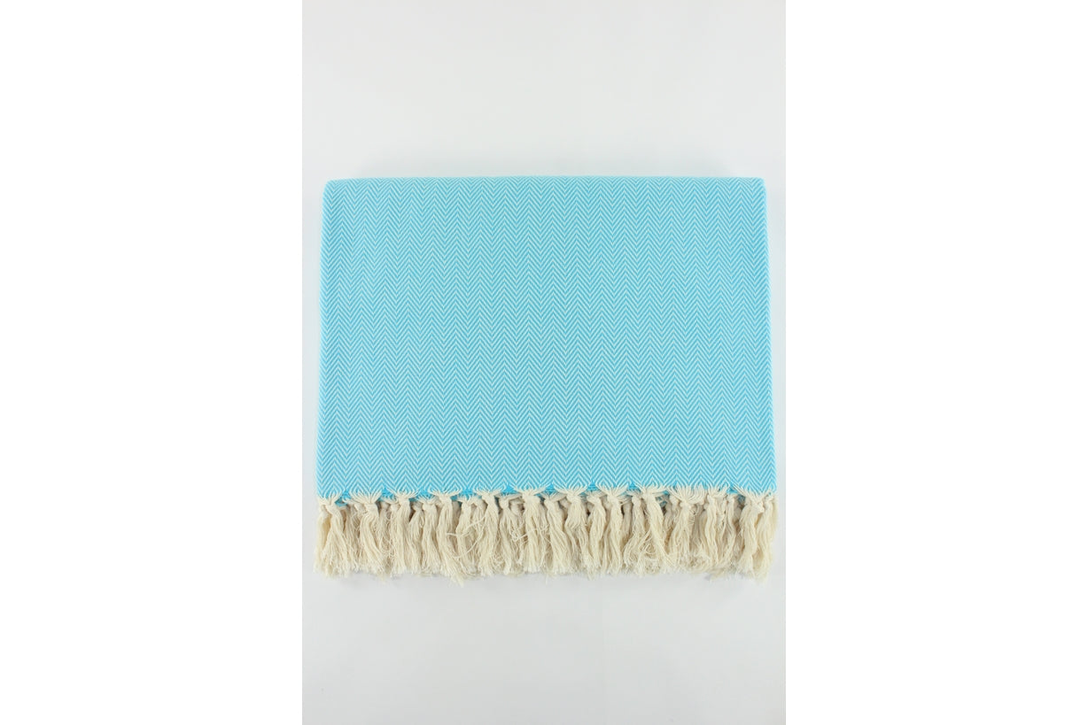 Premium Turkish Plain Herringbone Blanket Throw (Turquoise Blue)