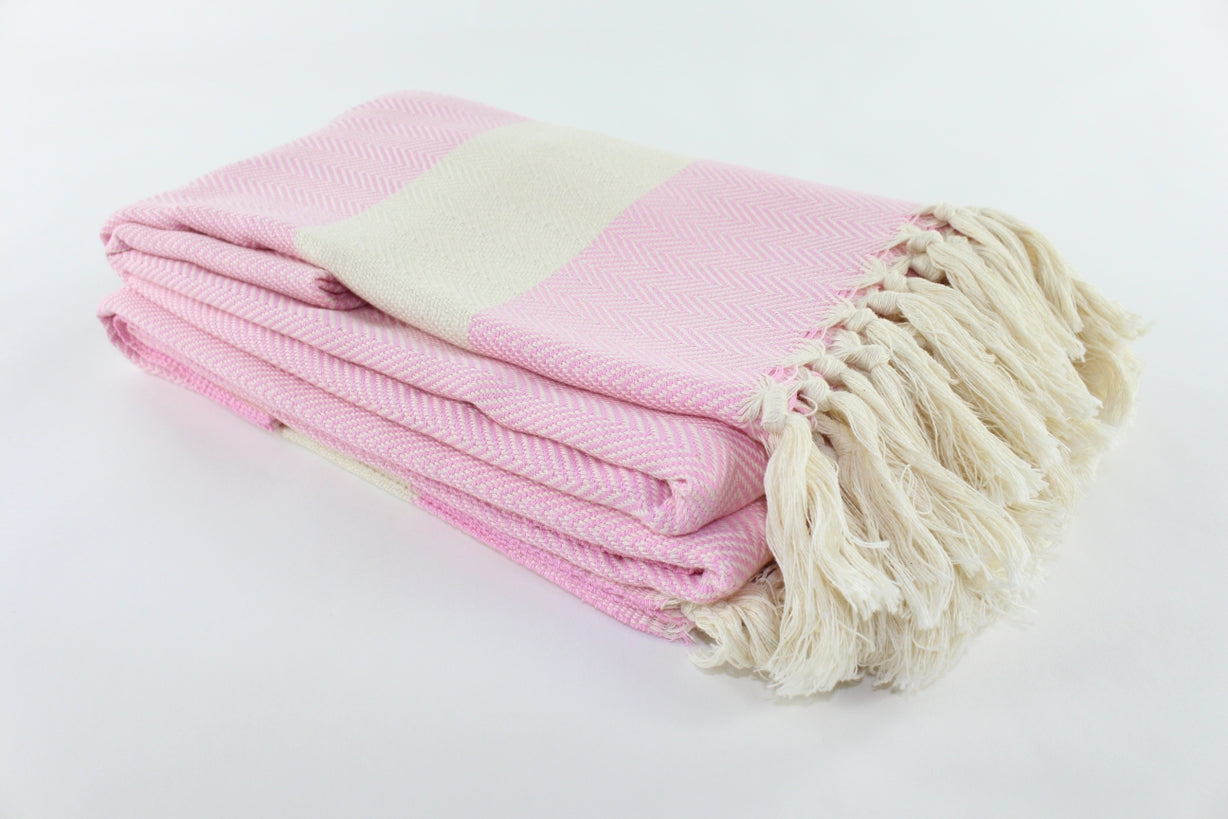 Premium Turkish Herringbone Blanket Throw (Light Pink)